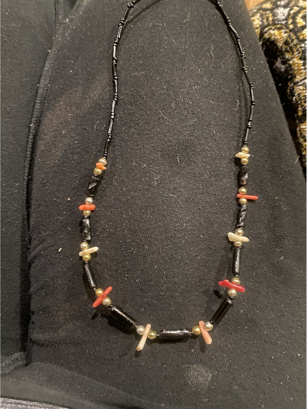 Angel Skin And Onyx Dainty Vintage Necklace